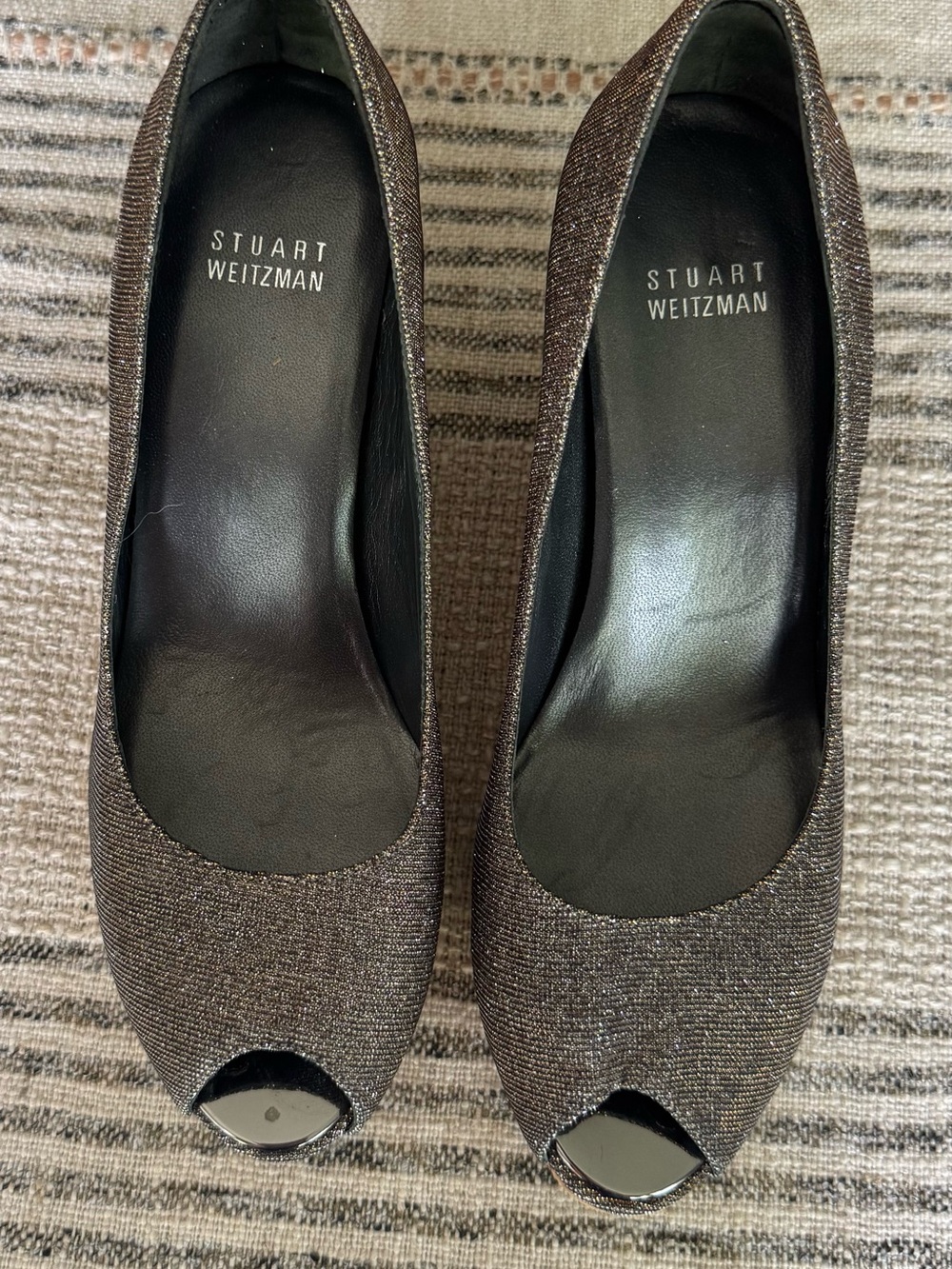 Stuart Weitzman  Metallic Peep-Toe wedge